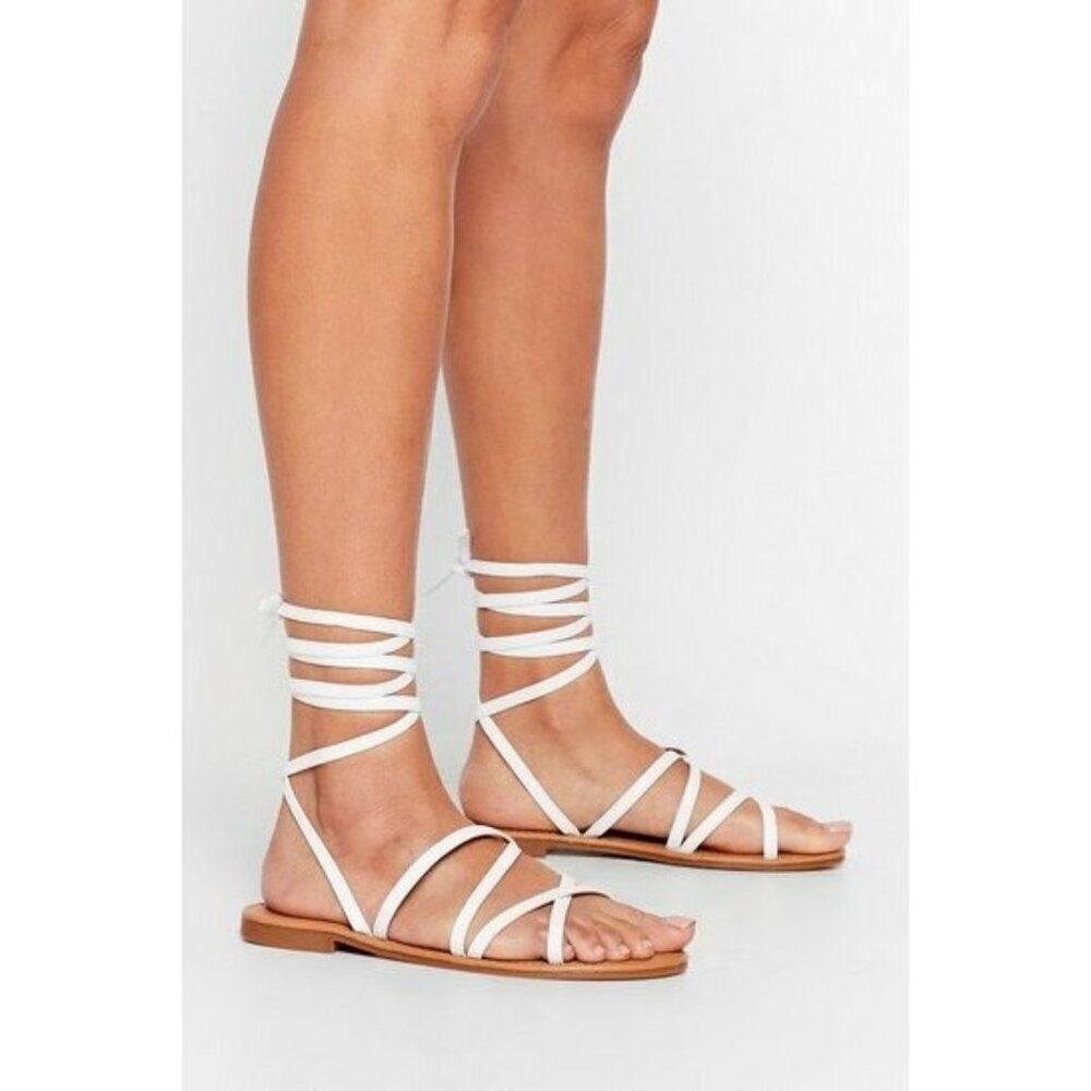 Nasty Gal Wome's 6B Cross Strappy Ankle Tie Flat sandals - New